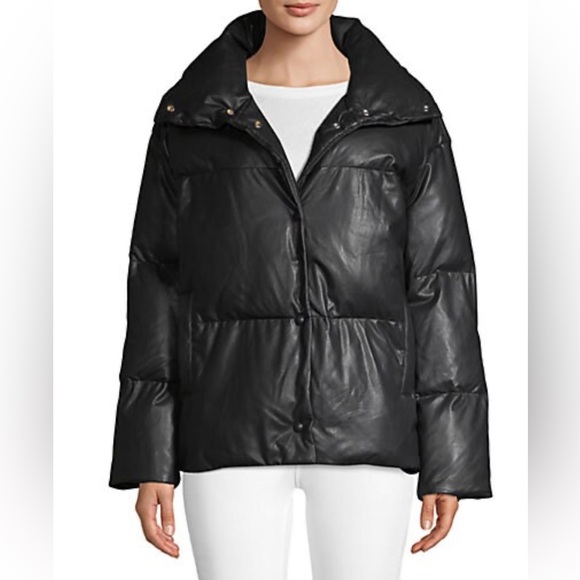 BAGATELLE.NYC Oversize Faux Leather Puffer Jacket, black, size Small - Picture 11 of 13